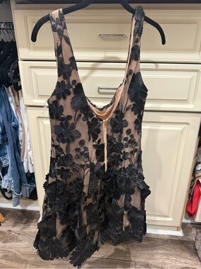 Showpo Black Floral Appliqué Mini Dress on Nude Lining